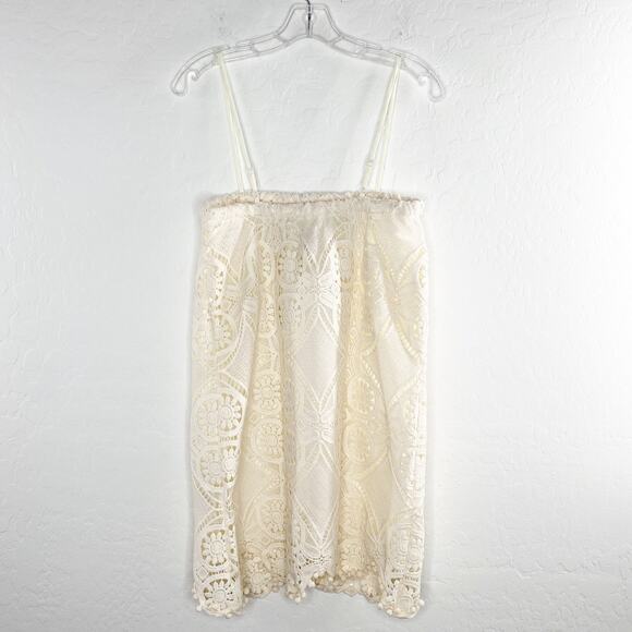 BB Dakota Danna Strapless Ivory White Lace Crochet Shift Mini Dress Lined Small - Picture 9 of 12